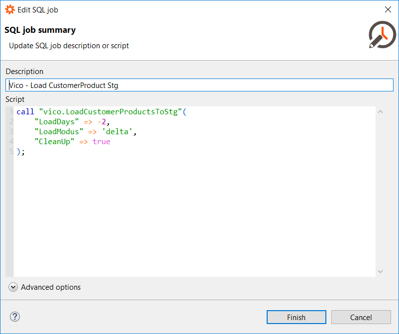 edit SQL job script or description using Data Virtuality