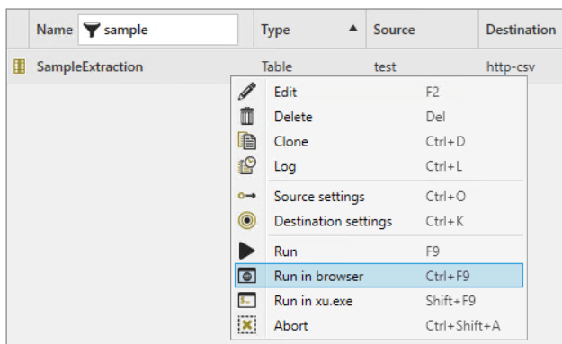 run Theobald extraction using browser