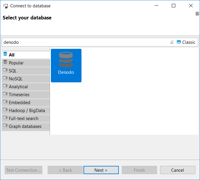 create new database connection to Denodo from DBeaver