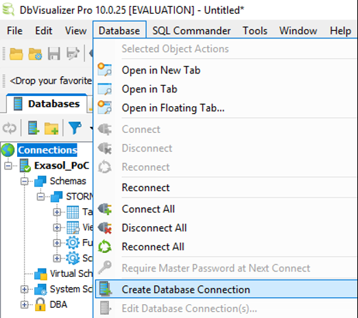 create database connection to Exasol on DbVisualizer tool