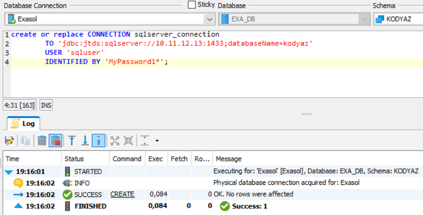 SQL Server connection from Exasol database