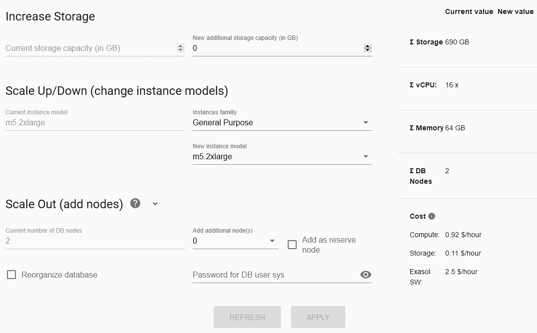 Exasol Cloud Tools Cluster Modificator Web UI on AWS