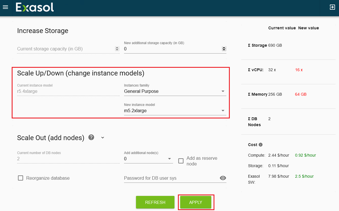 scale down Exasol data nodes on AWS using Cloud Tools