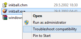launch Inkball game troubleshoot compability tool