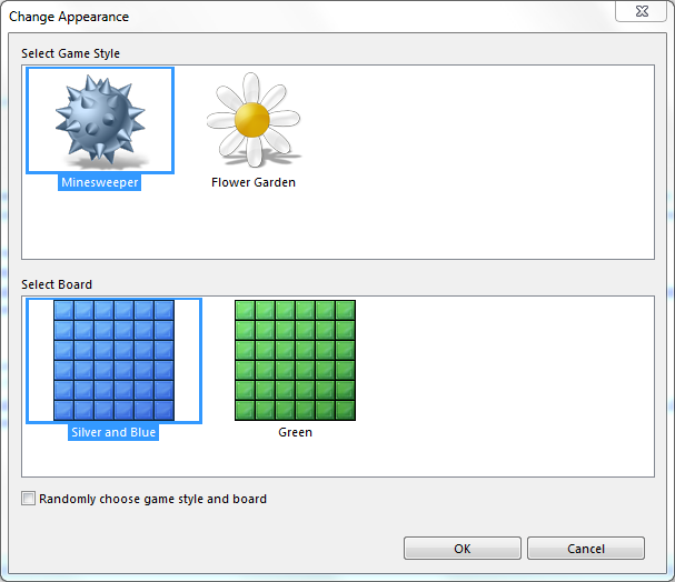 Windows Minesweeper game style change screen