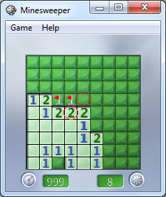 Windows Minesweeper tips two tiles rule