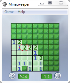 Windows Minesweeper game two tiles rule