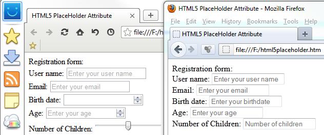 HTML5 placeholder attribute support in web browsers