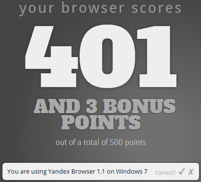 Yandex browser HTML5 support test scores