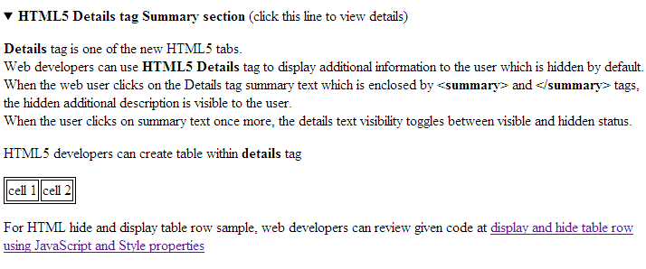 unhide hidden text using HTML5 Details tag