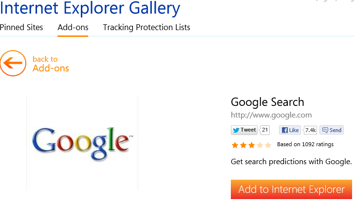 add Google search provider to IE10 search providers