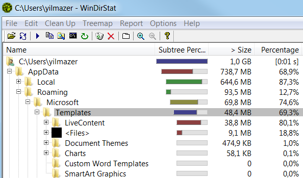 Microsoft Office templates in roaming profile with WinDirStat