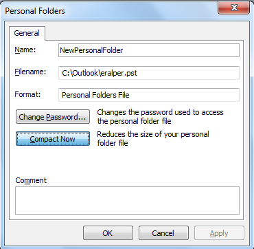 Compact Outlook personal folder .pst file
