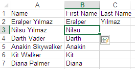 Microsoft Excel 2013 flash fill to split text stored in cells