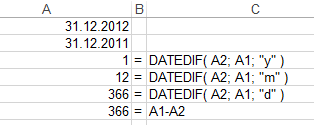 Excel DateDif function to calculate date difference