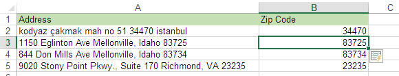 populate post code from address in Excel 2013