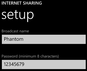 Windows Phone 8 Internet Sharing settings