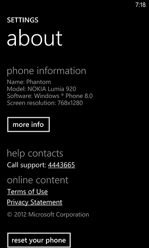 display Windows Phone 8 name in Settings About menu