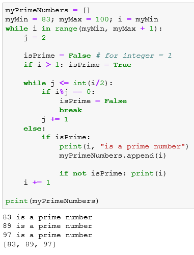 list of prime numbers python