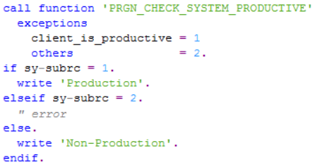 ABAP function module PRGN_CHECK_SYSTEM_PRODUCTIVE for production test
