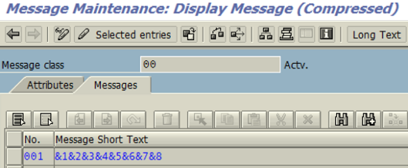 check ABAP message class short text for parameters