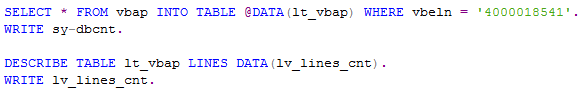 ABAP select statements and display number of rows selected