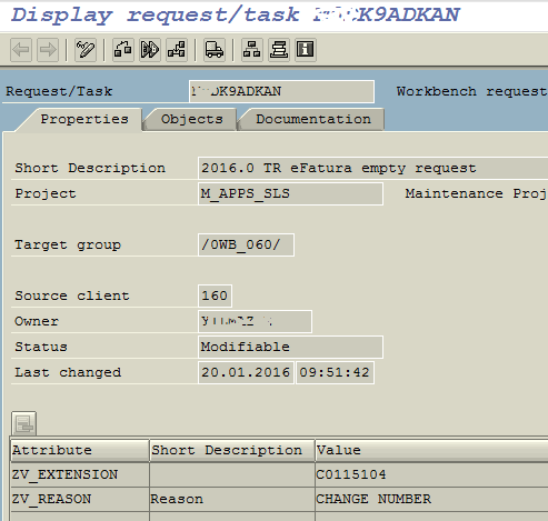 ABAP transport request properties and attributes