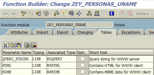 ABAP WebRfc Tables parameters tab