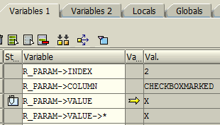on_cell_action event parameters to get value of checkbox in ALV