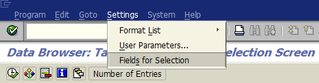 fields for selection on table data display criteria