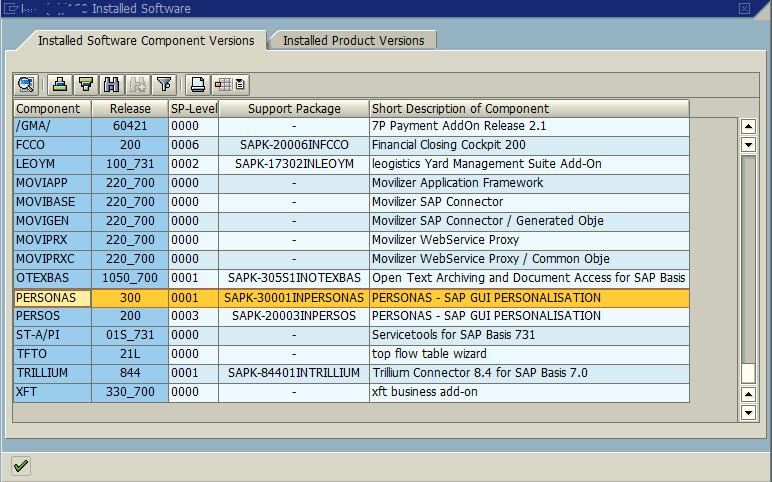 Check SAP Personas Version and Support Package Level