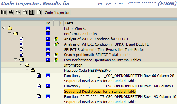 ABAP Code Inspector results for low performance internal table operations