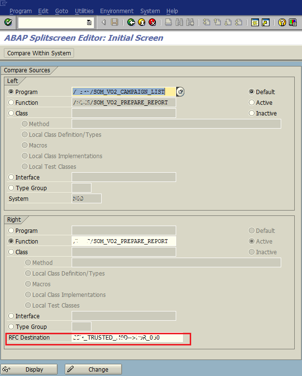 compare ABAP code using SAP SE39 ABAP SplitScreen Editor