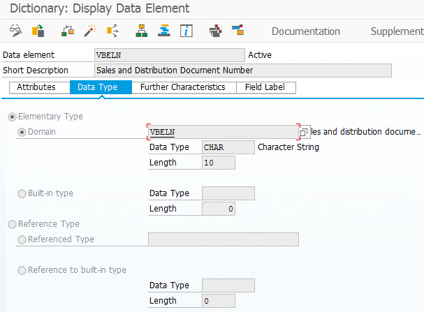SE11 Data Dictionary object definition screen in SAP