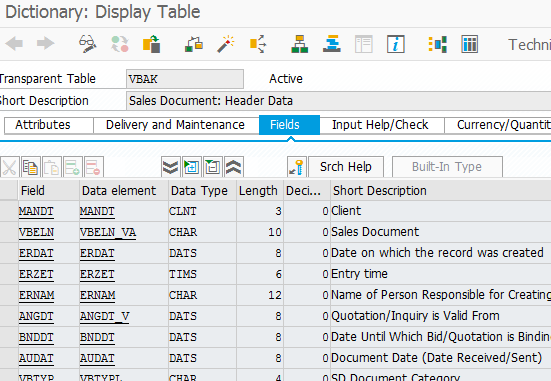 DDIC definition screen in ABAP with function module