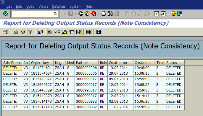 delete output message NAST entries using ABAP program