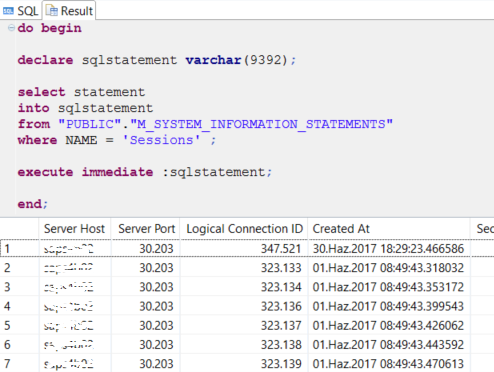 execute dynamic SQL statements stored in HANA database table