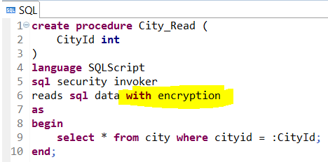 encrypt stored procedure on SAP HANA database using with encryption