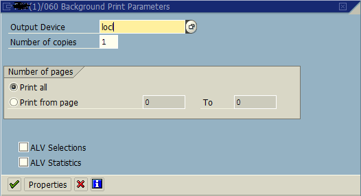 SAP print parameters for background execution