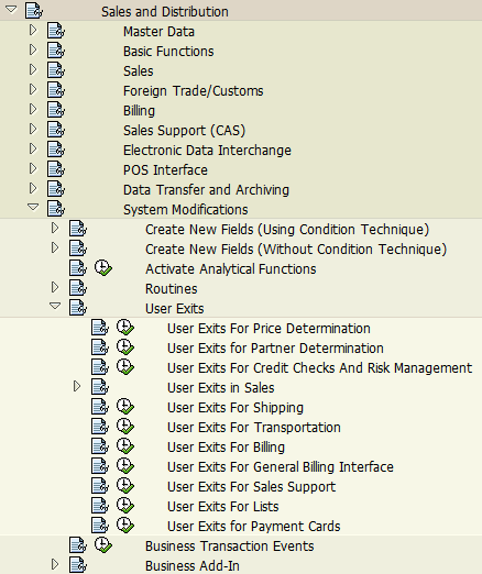 Sales and Distribution User Exit system modifications in SPRO tcode