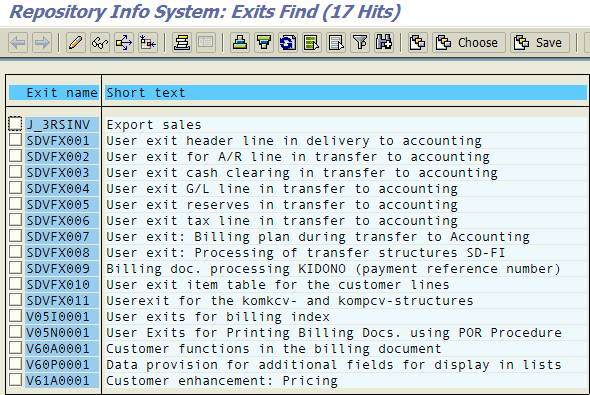 find user exits in ABAP program