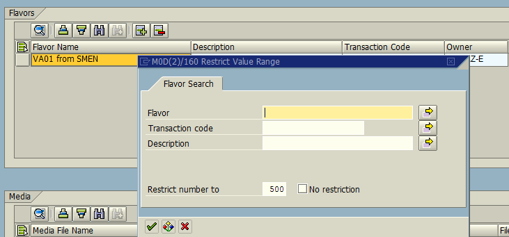 flavor search for export flavors in SAP search help