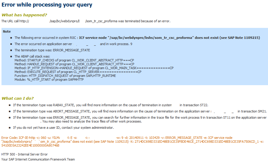 ICF service node does not exist (see SAP Note 1109215)