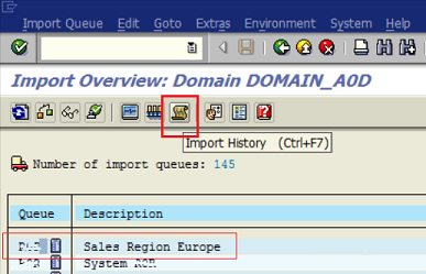 import history on SAP transport management system