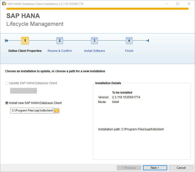 SAP HANA Database Client installation