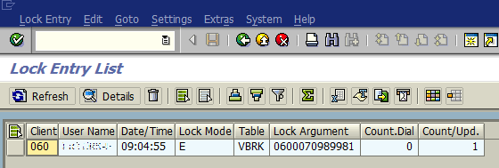 list of lock entries in SAP system