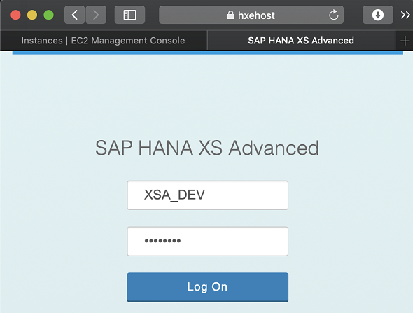 logon to SAP HANA Express Web IDE