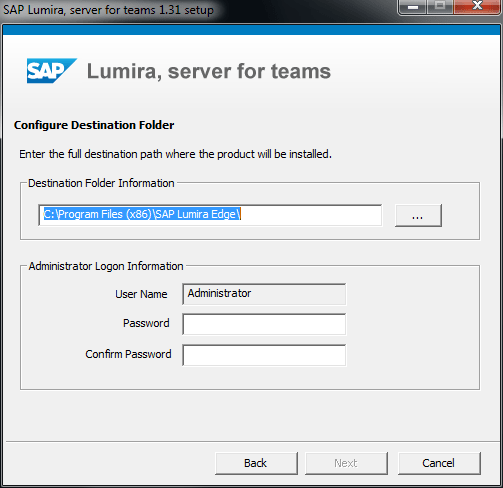 SAP Lumira installation folder and Administrator password