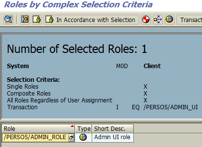 SAP roles list by SUIM complex selection criteria