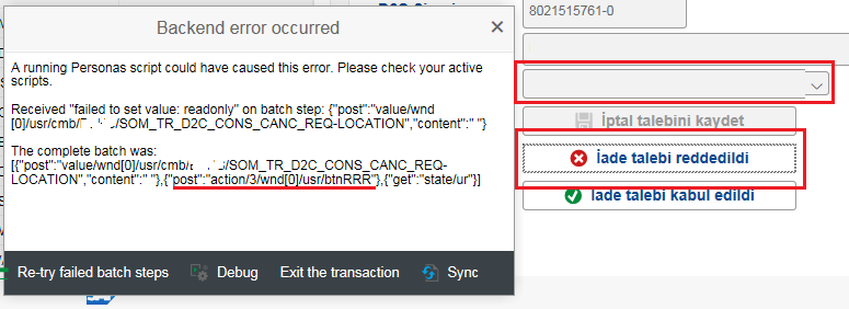 A running Personas script could have caused this error. Please check your active scripts.